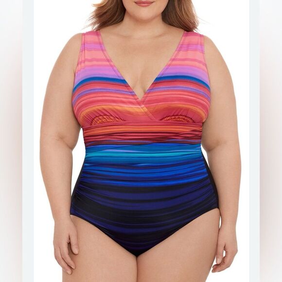 Embrace Your Curves By Miracle Brands Vanessa V-Nevk One-Piece Swimsuit 16W/18W - Picture 1 of 9